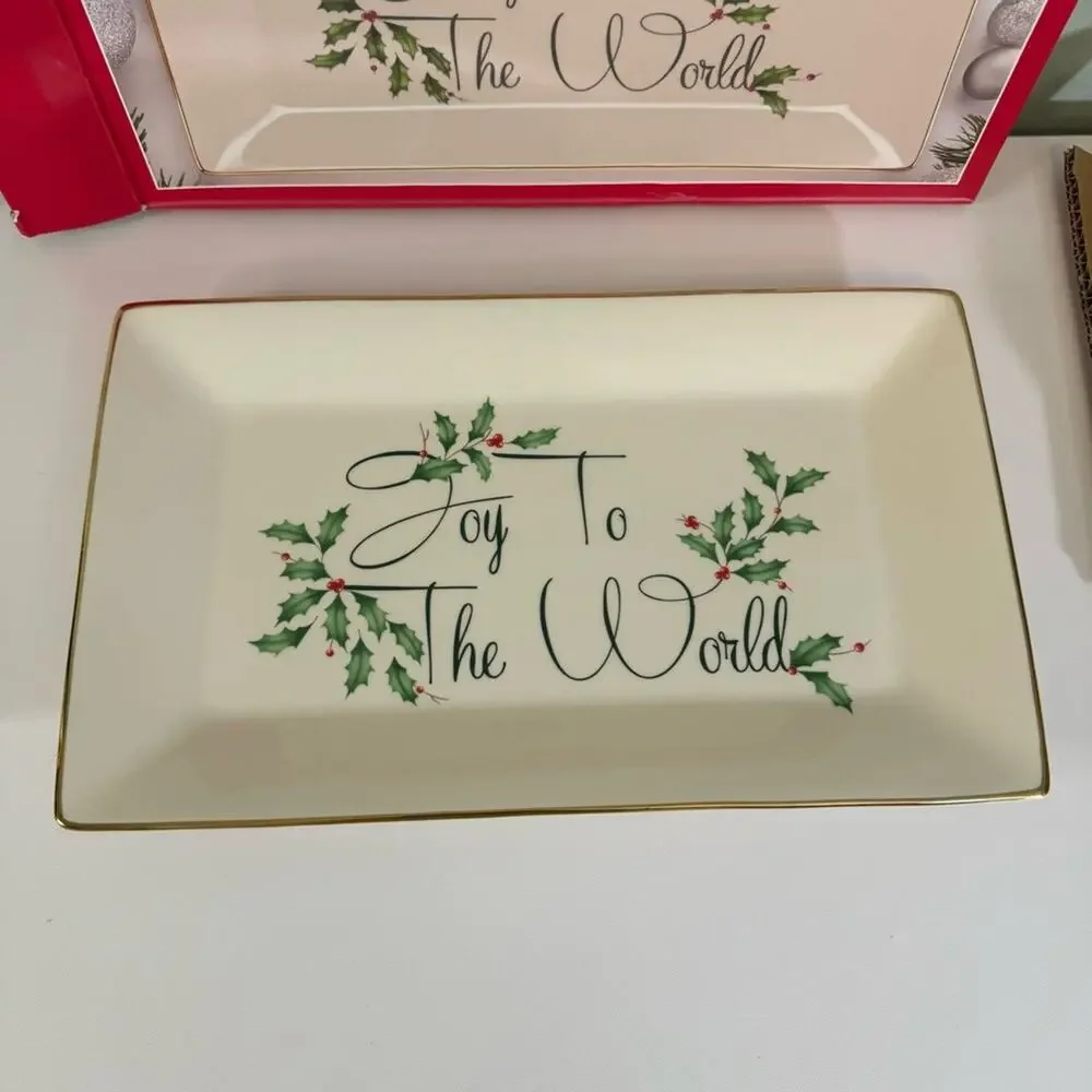 NIB Lenox‎ Holiday Joy To The World Rectangular Sentiment Tray 11